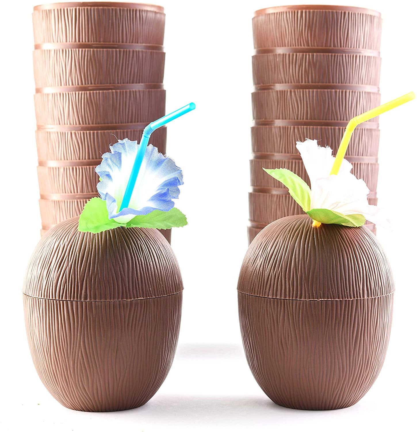 Coconut Cups 36 Pc Coconut Cups, Straws, and Leis Hawaiian Party Decorations Flower Leis Hawaiian Costume Tiki Party Tigerdoe Luau Party Supplies 