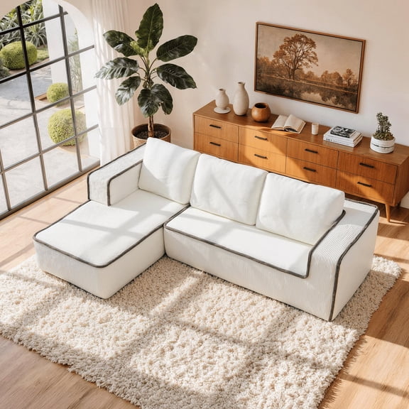 Vorthio 121" Oversized Modular Sectional Sofa, Cloud Couch with Chaise for Living Room, No-Assembly (Left Facing Chaise,Black)