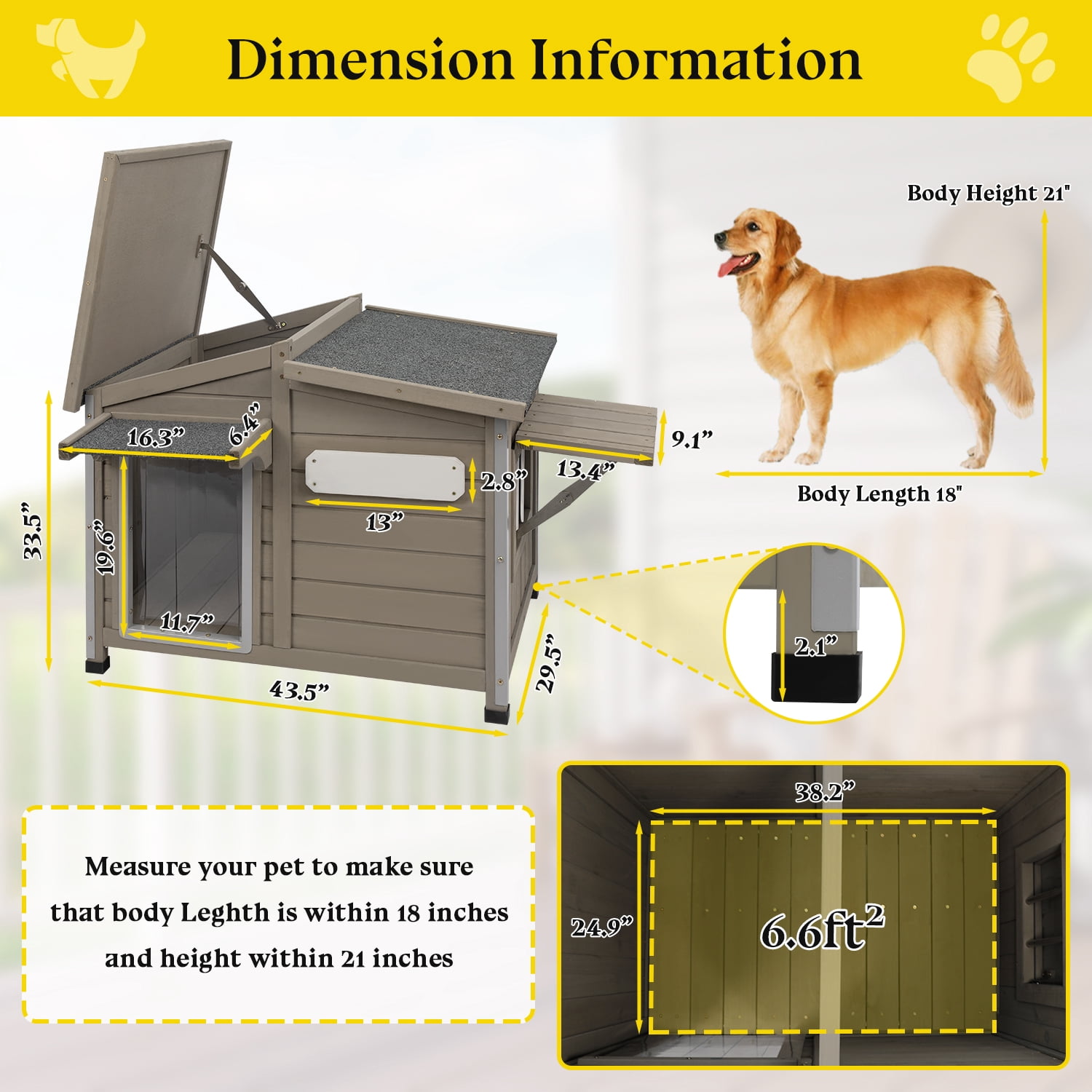 Gowoodhut 43" L Dog House Outdoor, Large Wooden Dog Kennel Indoor with Window