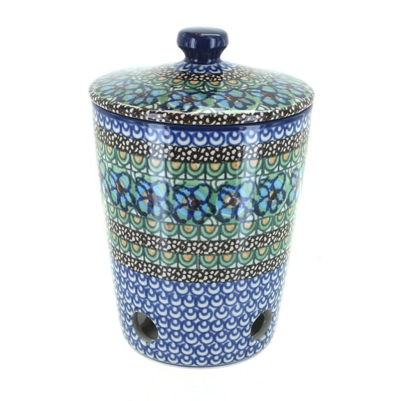 Blue Rose Polish Pottery Mardi Gras Garlic Keeper