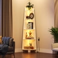 thumbnail image 3 of Dextrus 70.9"Corner Shelf with Led Light, 5 Tier Corner Bookcase & Bookshelf, White Open Display Shelving, Storage Rack Ladder Wood Shelf for Living Room, Home Office, 3 of 10
