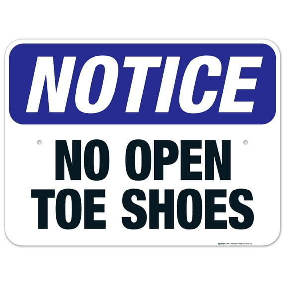 No Open Toe Shoes Sign, OSHA Sign, 18x24 Aluminum