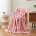 thumbnail image 4 of AOVUWU & Fleece Throw Blanket for Couch, Super Soft 3D Striped Jacquard Blanket, Lightweight Fuzzy Cozy Blankets, Pink, 4 of 8