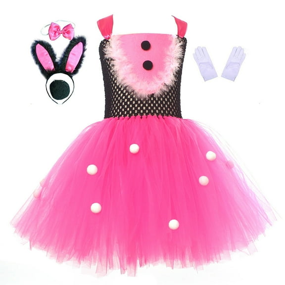 Ulitacool Easter Outfits For Girls 2-3 Years Short Sleeve Cartoon Bunny Egg Girl Headband Dress Sweet Stage Performance ing Five Piece Party Set Lovely Summer Clothes Pink