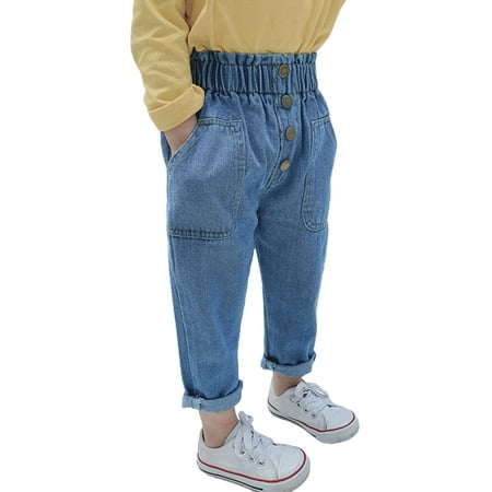 

Kids Toddler Baby Girl Jeans Casual High Waisted Wide Leg Pant Straight Denim Jean Trousers Baggy