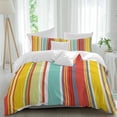 thumbnail image 2 of Red Aqua Stripe Bedding 3 Piece Duvet Cover Set California King, Country Abstract Art Colorful Striped Soft Microfiber Comforter Cover with Zipper Closure & Pillowcases, FadeResistant Quilt Cover, 2 of 9
