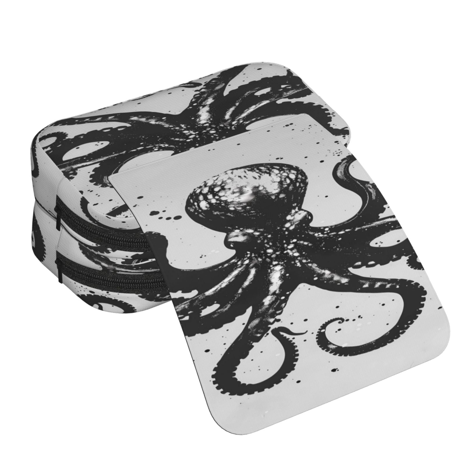 Rateoe Abstract Ink Octopus Pattern Double Clamshell Pen Case, Storage Organizer with Two Zipper Compartments– Holds Up to 50 Pencils & Pens