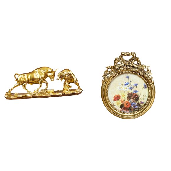 Tnarru Antique Ornate European Style Bull Figurine Modern Chinese Style Animal Sculpture Vintage Picture Frame for Desk Wedding Gift Ideas Birthdays Gifts