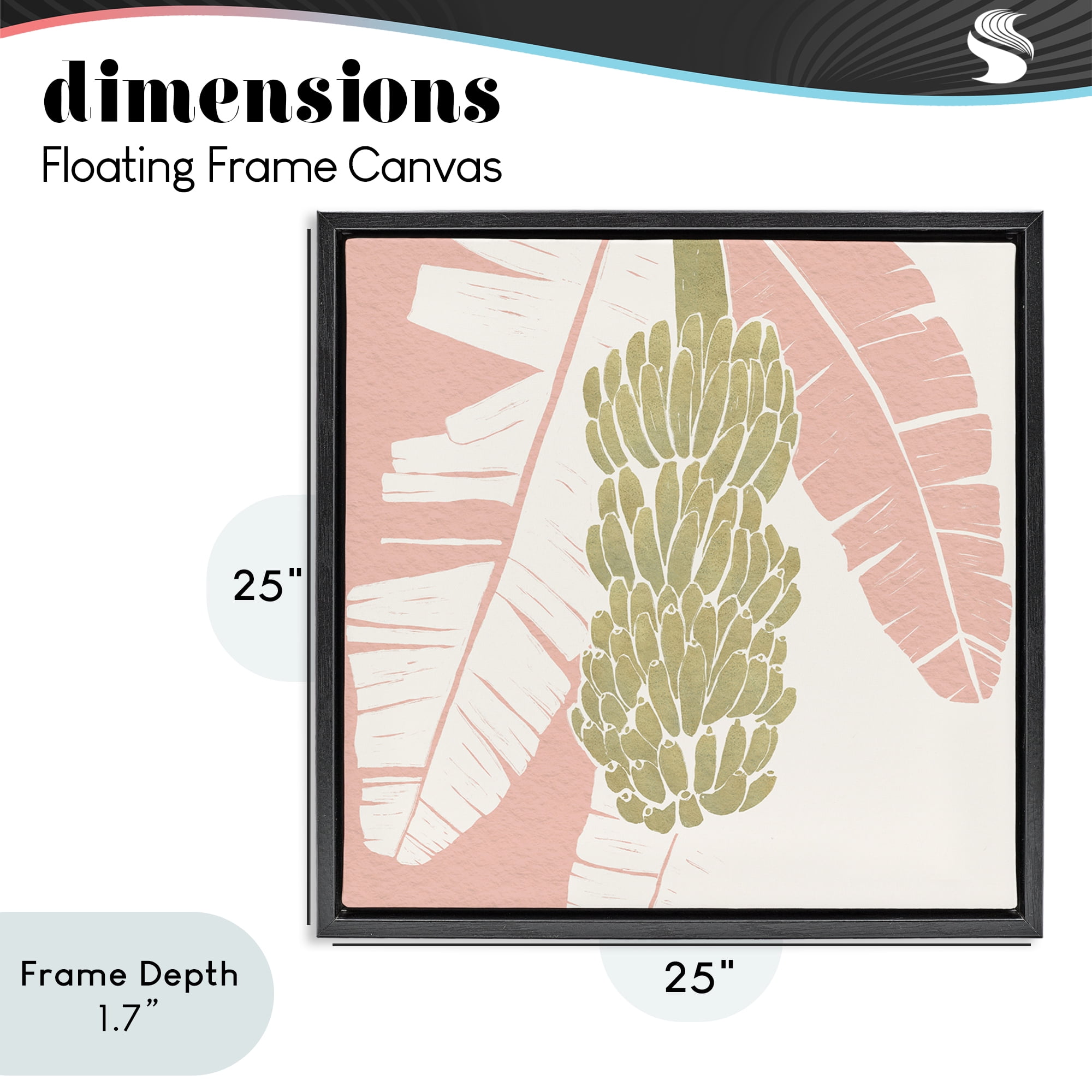 Stupell Industries Banana Bunch Amid Pink Leaves Black Framed Floater Canvas Wall Art, design by Yuyu Pont