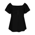thumbnail image 2 of POIUYTR Women Summer Vacation Eyelet Shirts Casual Pleated V Neck Short Sleeve Blouses Travel Trendy Soft Comfy Ruffle Hem Tops, 2 of 6