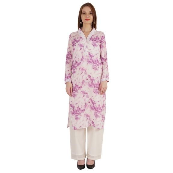 Bimba Printed Straight Kurti For Women Casual Summer Wear V-Neck W/ Lace Tunic Designer Kurta