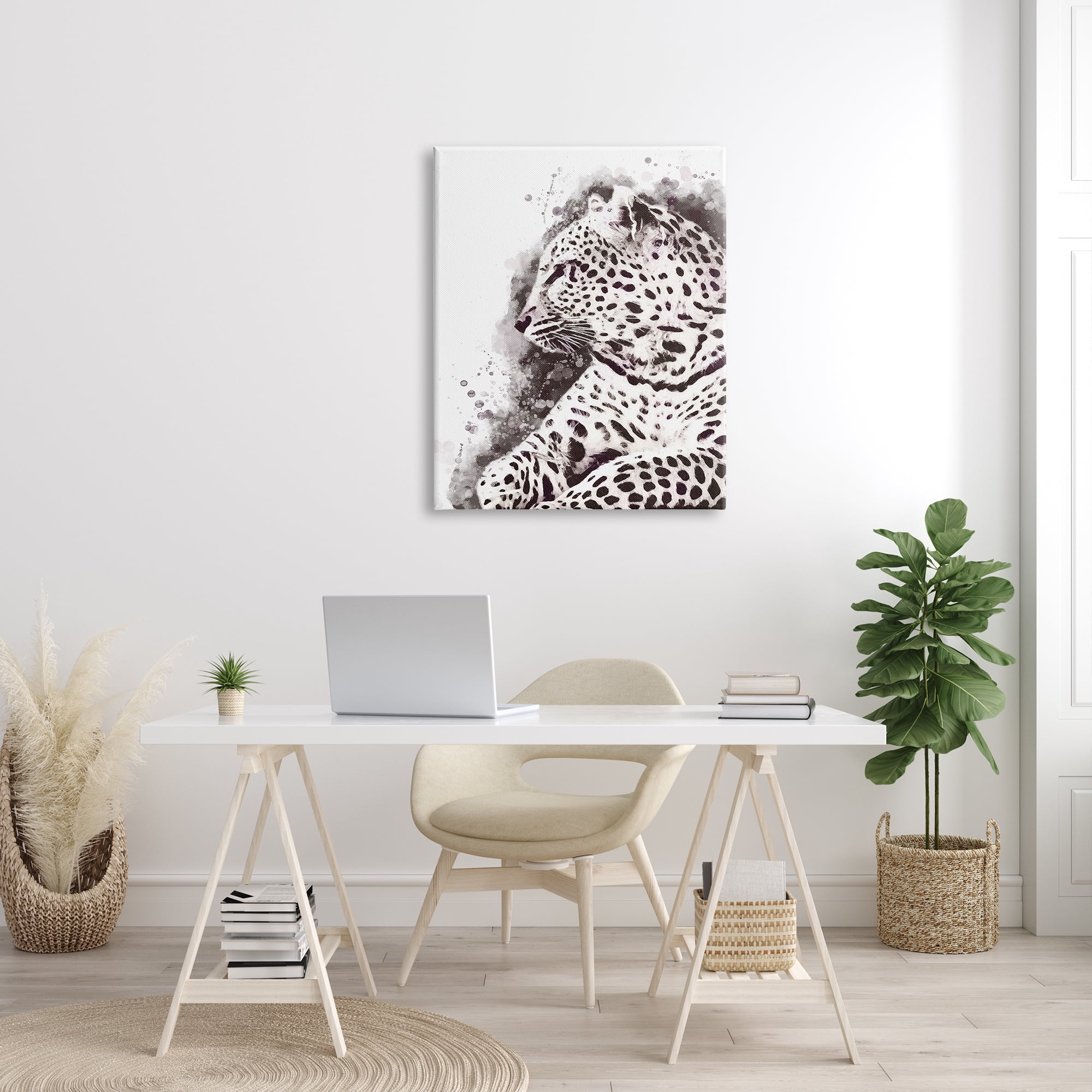 Stupell Industries Jungle Cat Paint Splatter Resting Cheetah Grey White, 30 x 40, Designed by Ros Ruseva