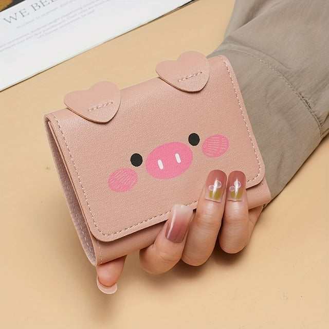 Cartoon Kawai Pig Pattern Mini Wallet, Clutch Trifold Coin Purse, Versatile Women's Credit Card Purse
