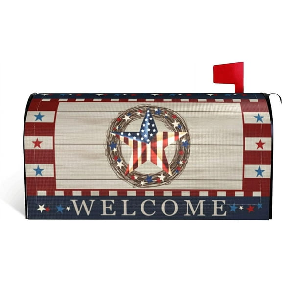 American Flag 4th of July Independence Day Patriotic Mailbox Cover Magnetic Letter Post Box Cove Wrap Decoration Memorial Day Welcome Home Garden Outdoor Yard Outside Farmhouse Home Decor 21" Lx 18" W