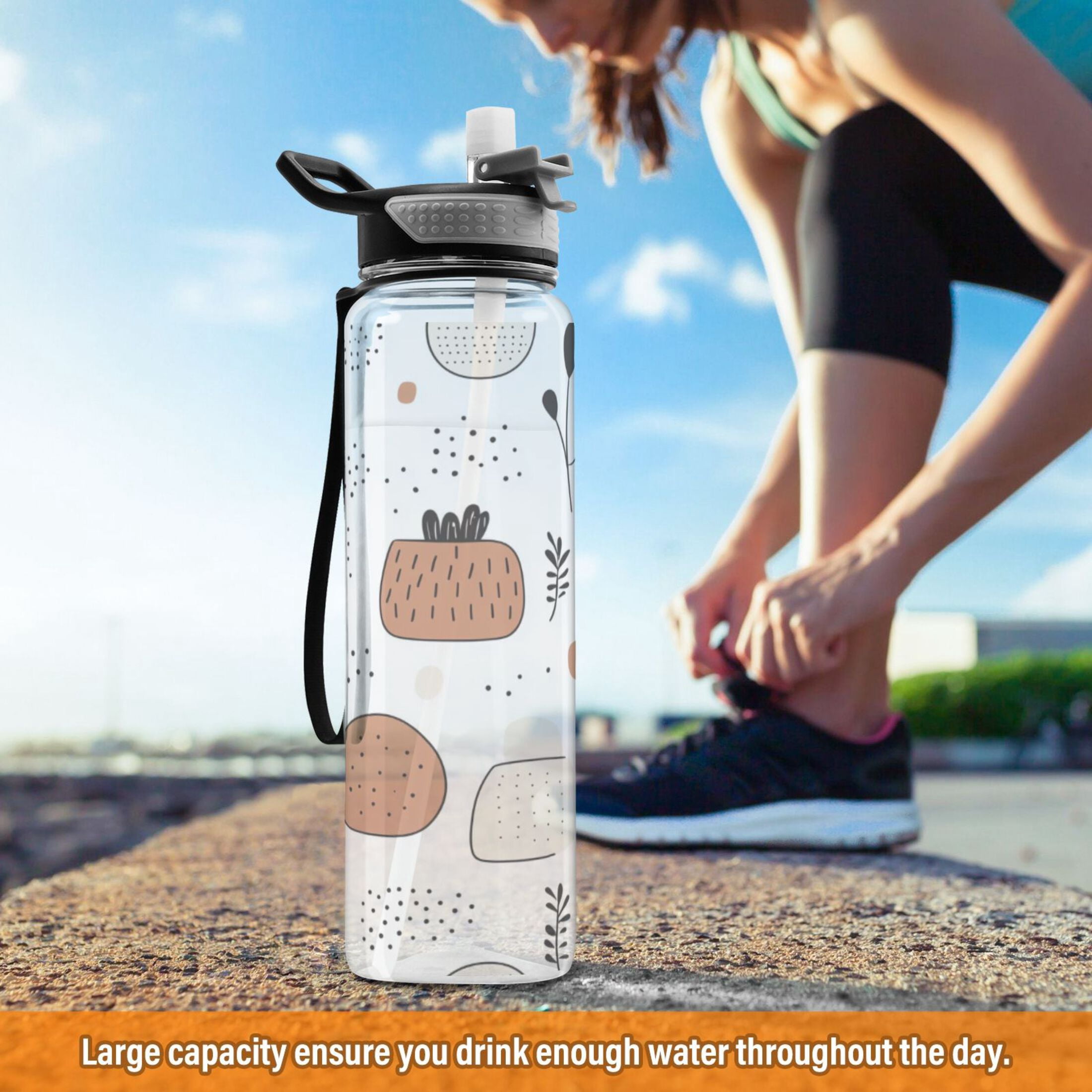 Vibrant Floral Brush Strokes 1000ml Tritan Sport Bottle Straw LeakProof Food-Grade Portable Wide Handle