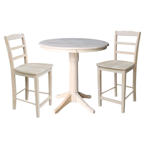 36" Round Pedestal Counter Height Table with 2 Madrid Stools - Unfinished - 3 Piece Set