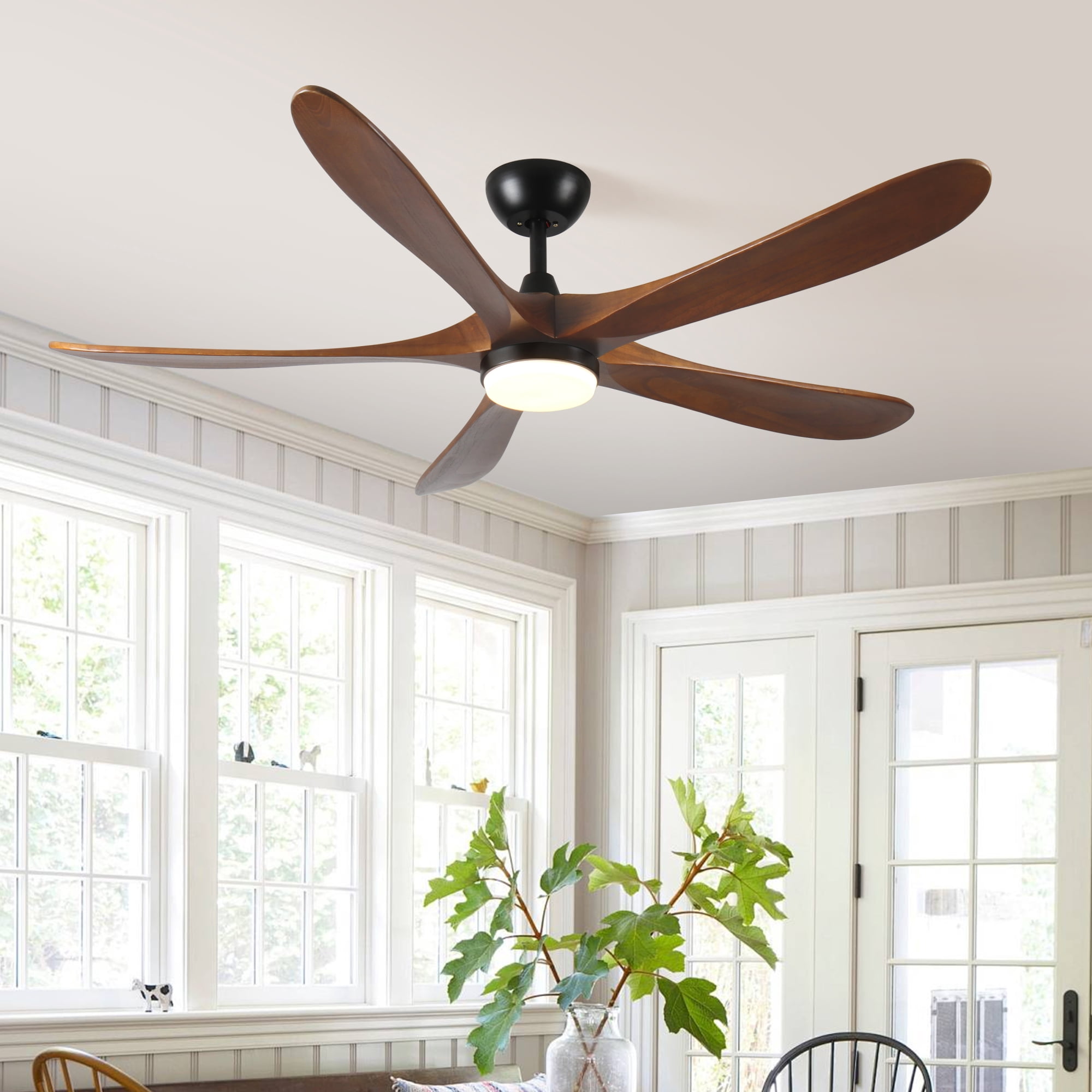 Jopath 62 Inch Solid Wood Ceiling Fan with Light (LED) and Remote Control, 5 Blades Modern DC Motor for Patios, Bedrooms and Farmhouses