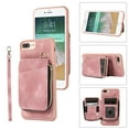 thumbnail image 1 of ELEHOLD for iPhone 8 Plus/7 Plus,Luxury Zipper Wallet Case with Card Slots Zipper Pocket Kickstand Function Wriststrap Crossbody Shoulder Strap Shockproof Purse Case,pink, 1 of 7