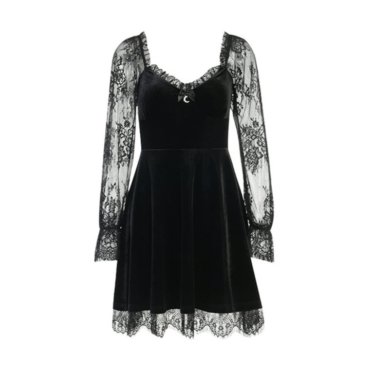 ワンピース y2k gothic lace tiered dress black Y2K Elegant Black Sleeveless Lace Trim Party Dresses Vintage