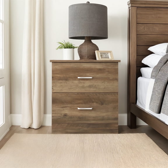 STYLIVIA 2-Drawer Nightstand Modern Knotty Oak 18.7" W x 15.7" D x 23.7" H