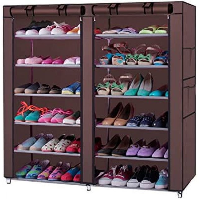 9 Tier 9 Lattices Non Woven Fabric Shoe Rack,Free Standing Shoe Racks,Shoes Racks Organizer for Closet,Stackable Shoe Rack,with Side Pocket,for Doorway, Corridor, Balcony, Living Room (Grey)