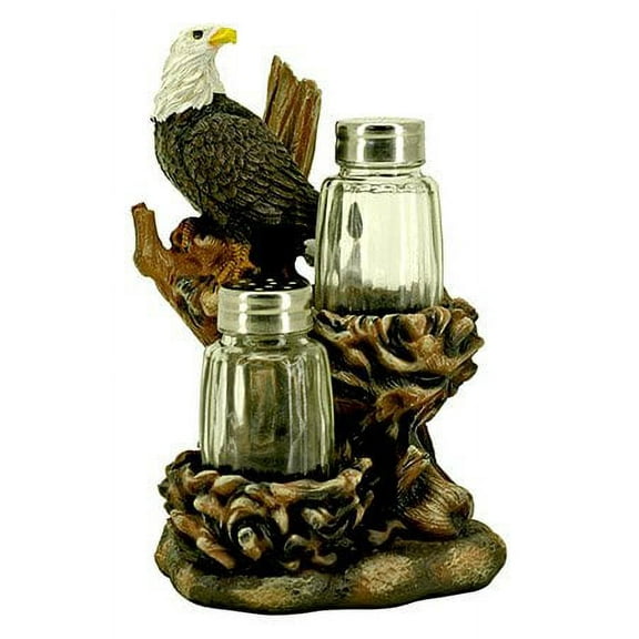 DWK Bald Eagle Patriotic Decor Figurine Decorative Spice Holder with Refillable Salt and Pepper Shaker Set - 6"