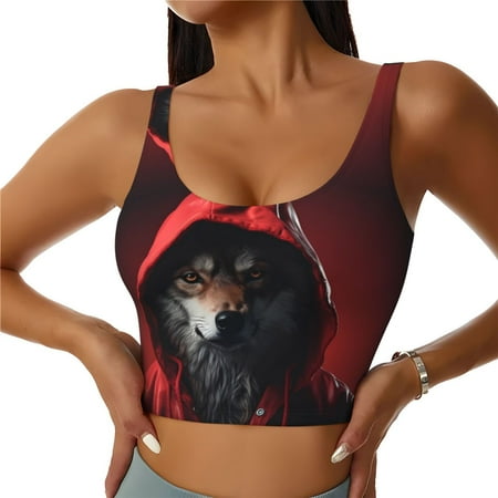 Sports Bras for Women - Mysterious Hooded Wolf Seamless Yoga Bra Workout Crop Top with Removable Pads