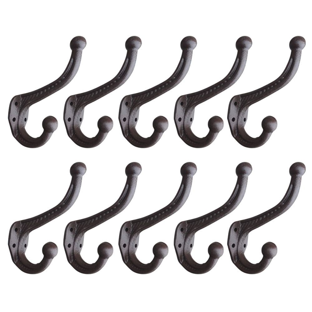 FocusCharm 10pcs Vintage Style Hook Cast Iron Wall Coat Hooks Hat Hook Hall Tree Coffee