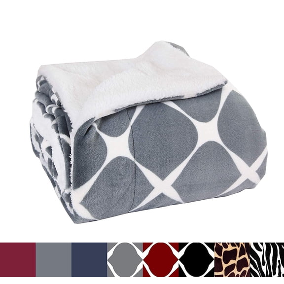 Micro-Sherpa 50" X 60" Ultra Plush Design Throw/Blanket (50 x 60) Milano Trellis Grey