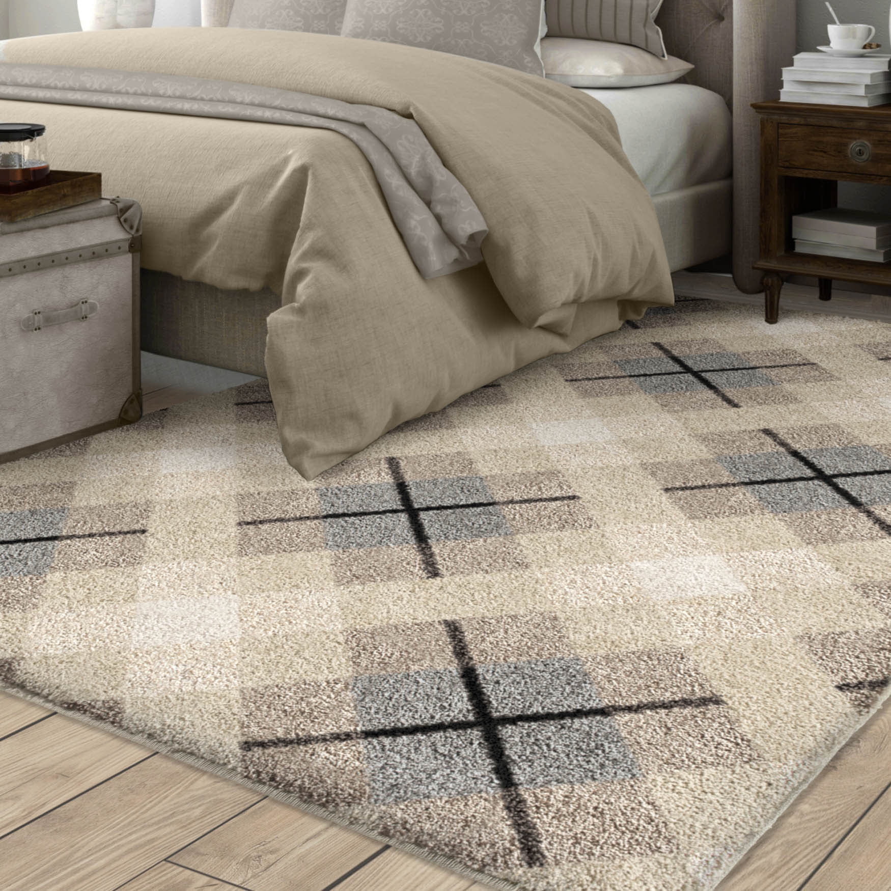 Orian Rugs Super Shag Criss Cross Plaid Ivory Area Rug