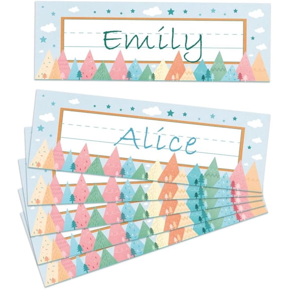 40pcs Classroom Desk Tags Boho Mountains Desk Name Tags Desk Nametags Locker Name Plates Student Name Tags Teacher Name Plate for Classroom Cubbies Desks Cabinets Filing Storage diy
