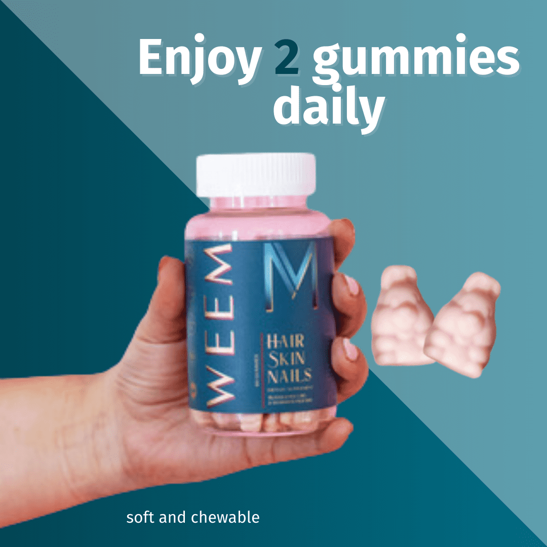 WEEM-  3 Bottles of Hair, Skin & Nails Gummies, Gluten Free, Vegan, Cruelty-free