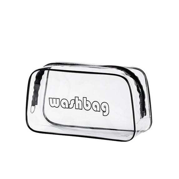 Simple For Girls Letter Waterproof Storage Cases Zipper Women Cosmetic Bag Travel Storage Handbag Transparent Makeup Bag Korean Storage Bag BLACK S