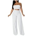 thumbnail image 4 of 2 Piece Set for Women Wide Leg Pant with Sleeveless Strapless Tube Top Summer Casual 2PCS Outfits, 4 of 6
