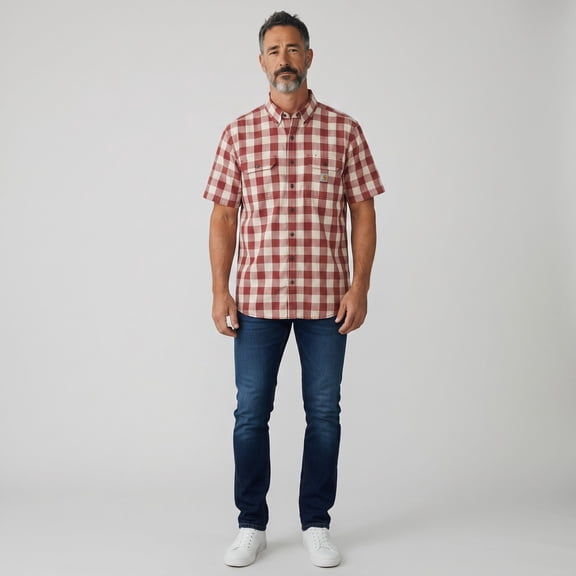Carhartt 106140 Men's Plaid Shirt Size XL Tall Loose Fit Midweight Short Sleeve