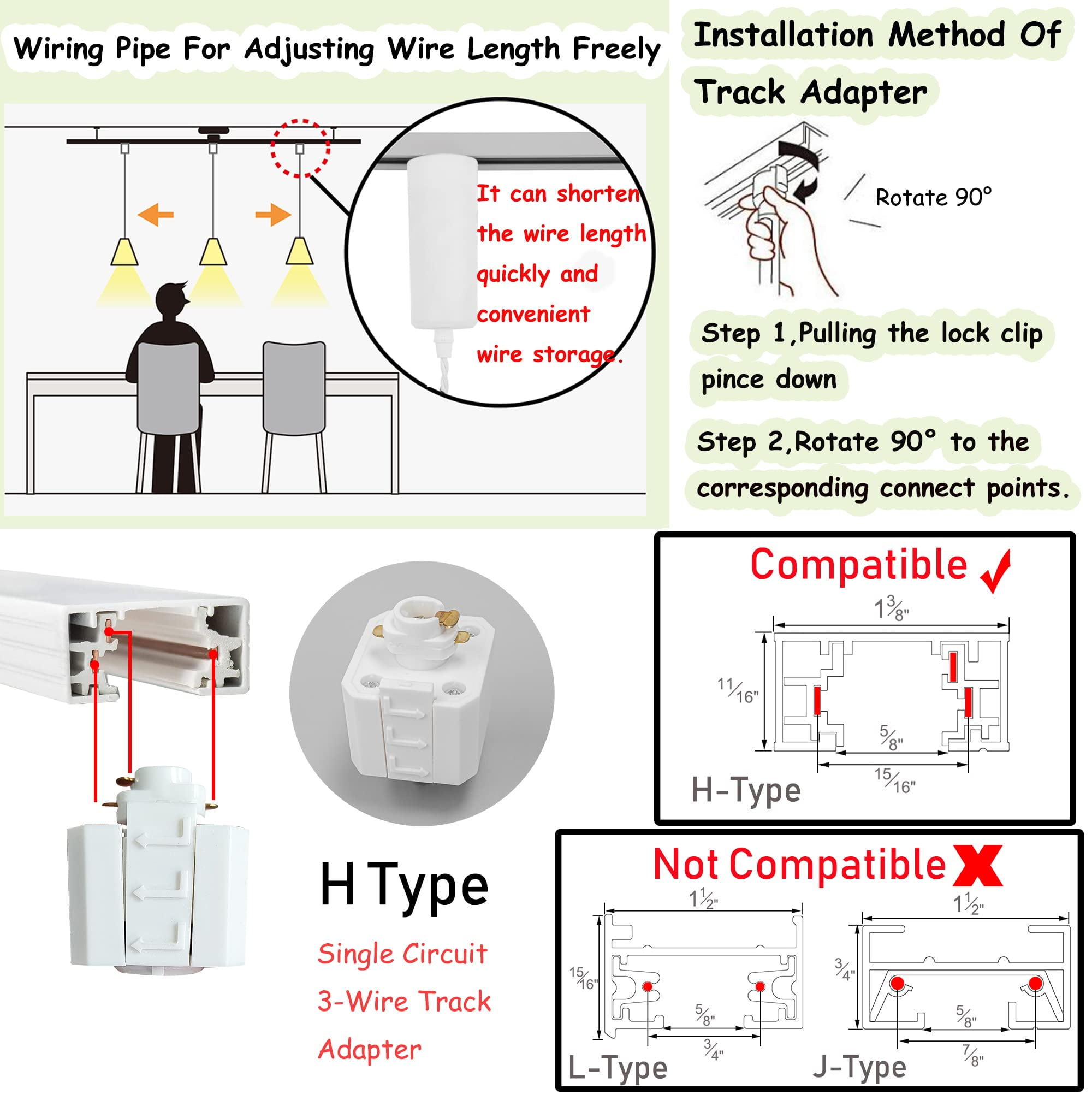 KAYYELAMP 1x Plug in Cable Track Rail, 2X Adjustable Cord White Track Lighting Fixtures Silver E26 Base H-Type Vintage Design for Kitchen Loft(No Bulb)