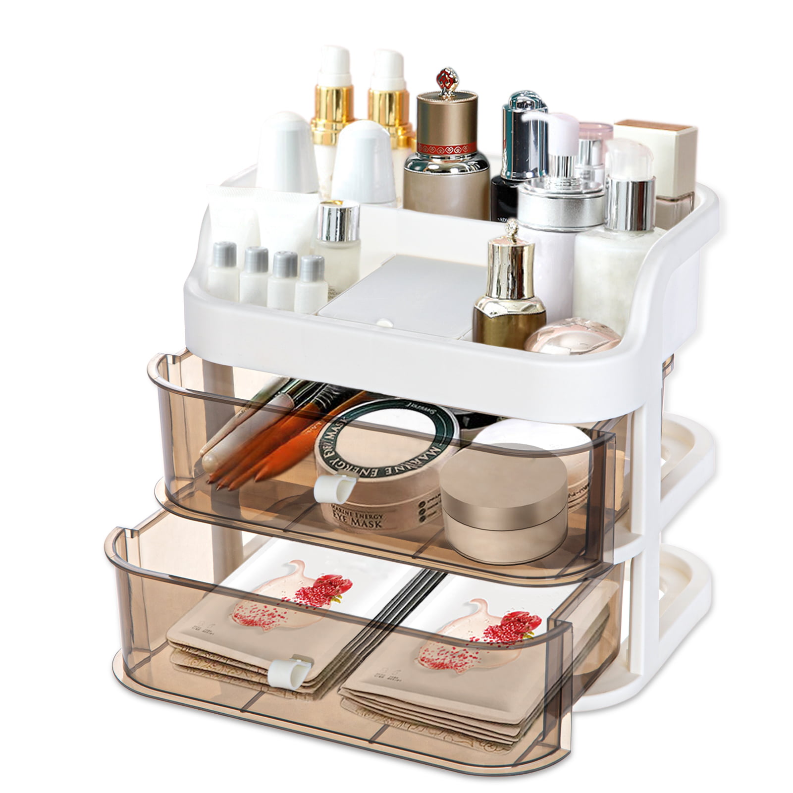 Makeup Organizer, Cosmetic Storage Box with Drawers Mirror, Clear Cosmetic Display Case, Cosmetic - Walmart.com