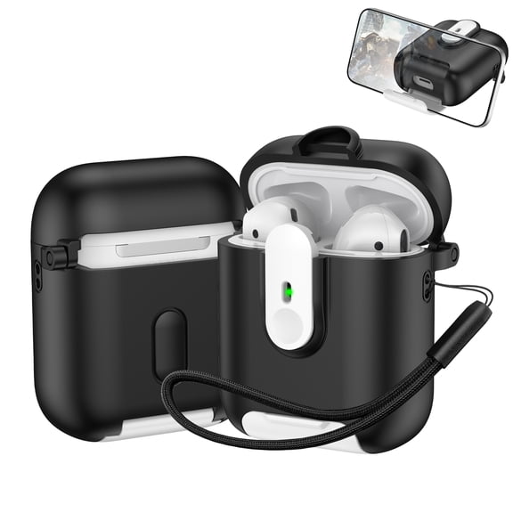 for Airpods 2nd Gen / 1st Gen Case Cover, Compatible with MagSafe, Magnetic Automatic Lock, Charging Port Dust-Proof & Stand Design, Full Drop Protection, for Airpods 2nd Gen / 1st Gen, Whiteblack