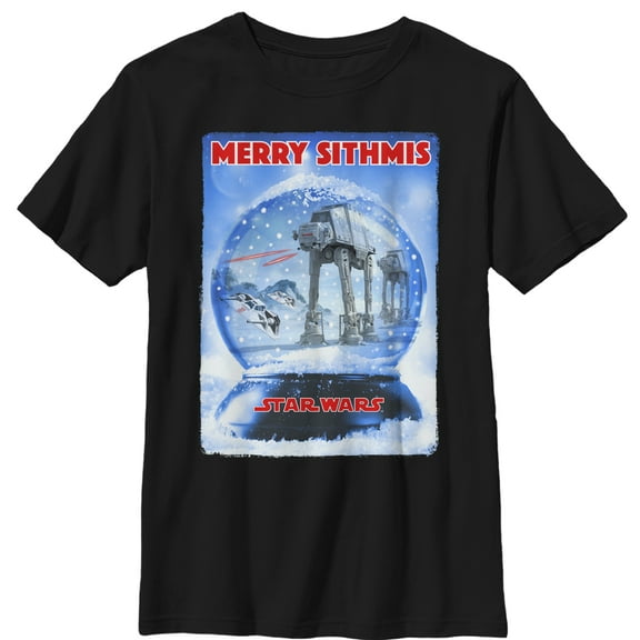 Boy's Star Wars Christmas AT-AT Snow Globe  Graphic Tee Black Medium