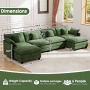 BedLuxury 146.5’’ U shape Modular Sectional Sofa with Movable Ottomans, Modern Chenille Deep Seat Couches for Living Room, Apartment, Office, 4-Seat, Green