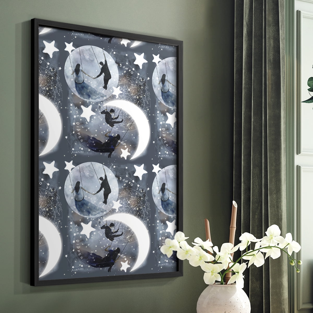 Celestial Love Collection E Framed Print in Black Solid Wood Framed Print No Nail Hanging