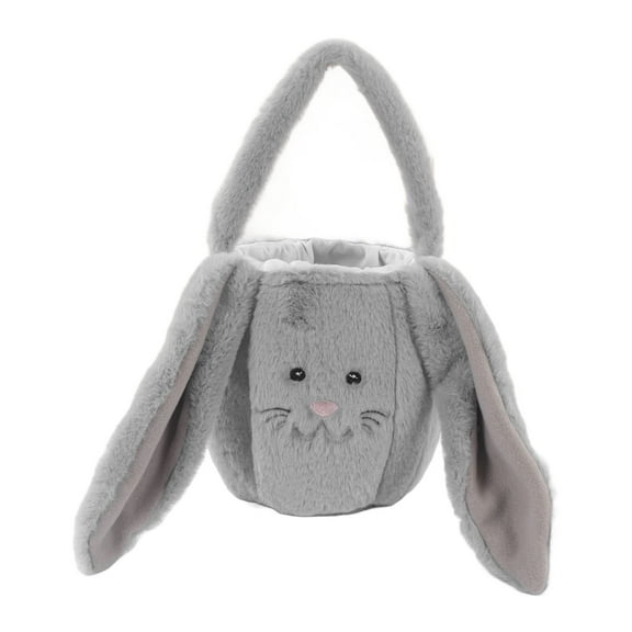 Plush Easter Bunny Basket, Easter Baskets for Kids, Bunny Easter Buckets with Long Plush Ear, Egg Hunting Easter Gift Bags for Kids, Easter Tote Bags for Easter Decorations Candy Gifts, Gray