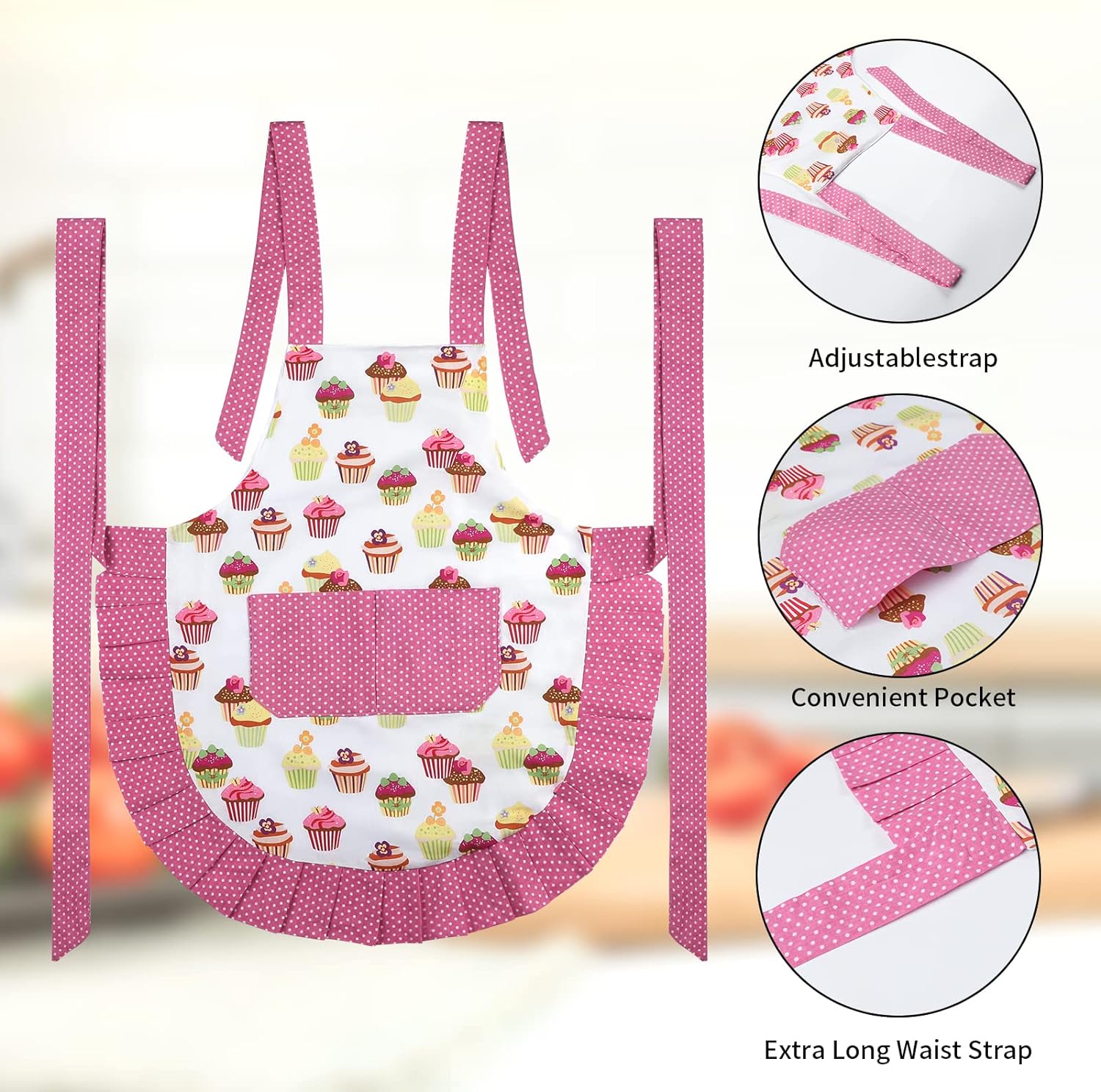 Yoqb Cupcake Apron for Adults, Cupcake Aprons for Women with Pocket, Kitchen Aprons with Adjustable Strap for Cooking, Baking, Grilling, and Gardening(Cupcake) A109