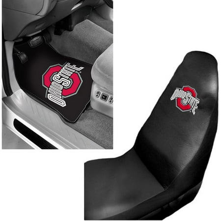 NCAA Ohio State 2 pc Front Floor Mats and Ohio State Car Seat Cover Value Bundle