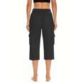 thumbnail image 4 of Bzhegqhd Solid Elastic Waist Pocket Cropped Pants Casual Stretchy Stylish Pants for Spring Summer Women's Clothing, 4 of 6