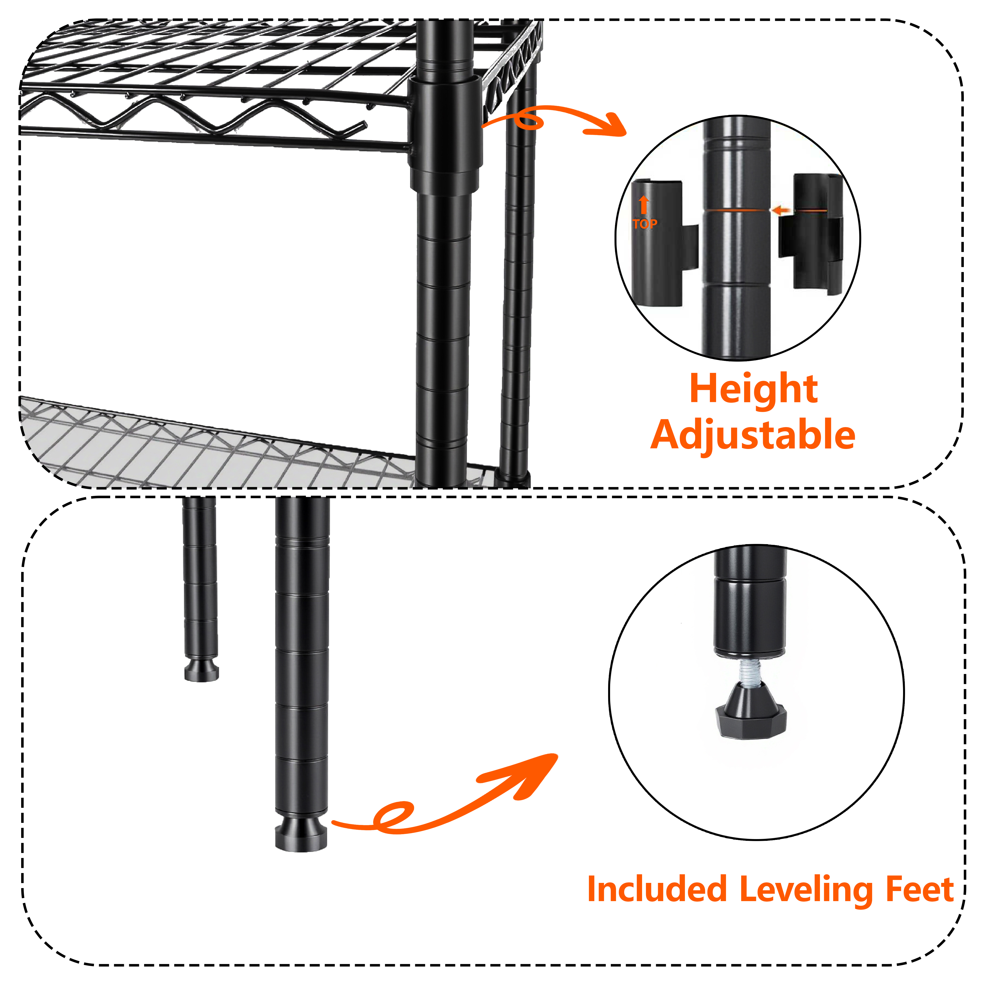 Set of 2 3-Tier Steel Wire Shelving Unit, 48" L x 18" D x 96" H, Black