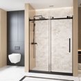 thumbnail image 3 of Lisonu 60" x 76" Frameless Sliding Shower Door, Modern Barn-Door Style with Matte Black Hardware, 1/4" Clear Tempered Glass, 3 of 25