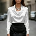 thumbnail image 5 of Women's Elegant Solid Satin Cowl Neck Blouse Long Sleeves Casual Business Dressy Shirts Office Work Ladies Top White XL, 5 of 5