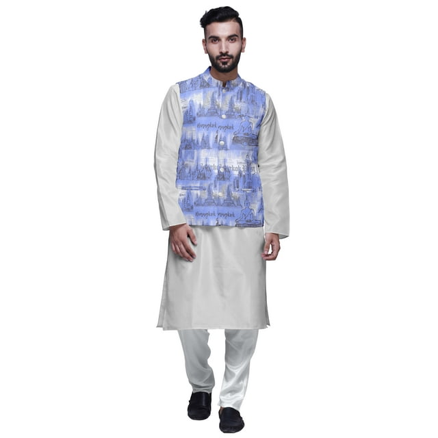 Atasi Kurta Pyjama Uni et Ensemble de Veste Nehru Imprimée pour Tenue de Fête pour Hommes