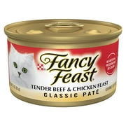 Purina Fancy Feast Tender Beef and Chicken Feast Classic Grain Free Wet Cat Food Pate, 3 oz.